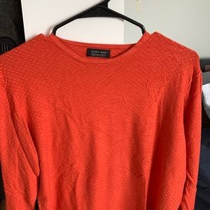 Zara Man Orange Textured Sweater in Size M